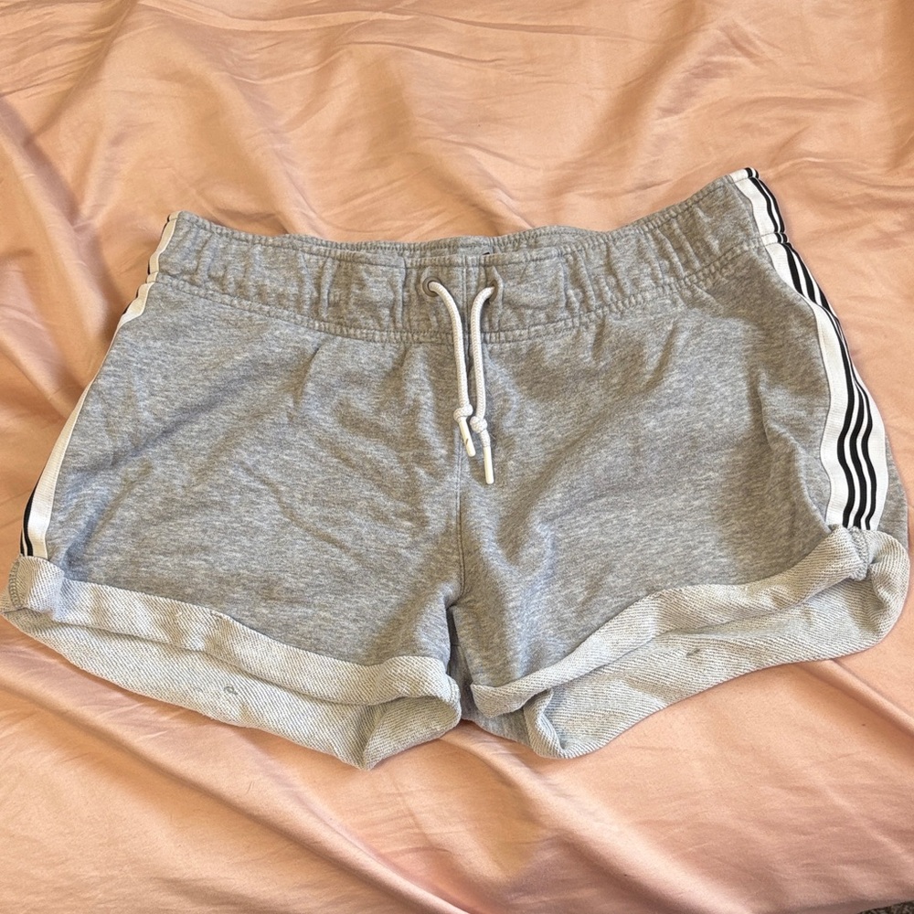 Adidas Gray Women's Shorts with White Stripes